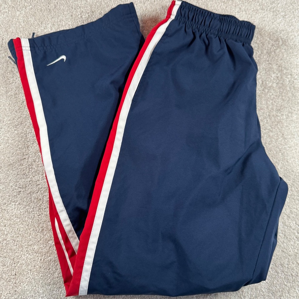 Nike Kids Navy Blue Red White Side Stripe Track Pants Ankle Zip Large 18-20
